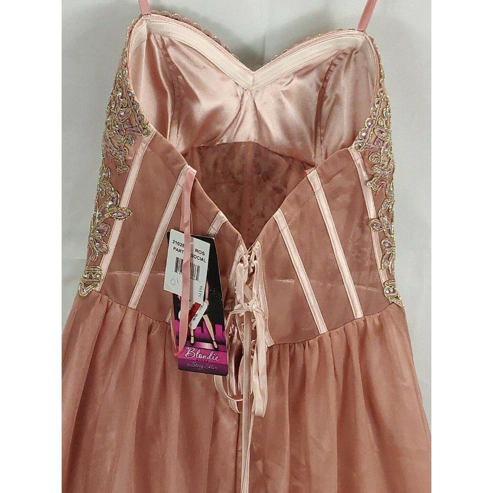 Blondie Nites Juniors Size 0 Pink Strapless Mesh - Picture 9 of 16